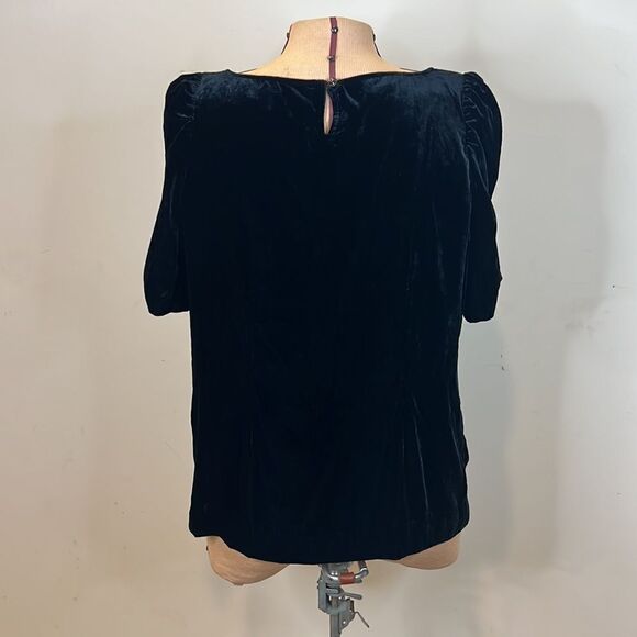 Talbots Black Velvet Blouse with Gathered Sleeves - Size Medium Petite - Picture 8 of 11